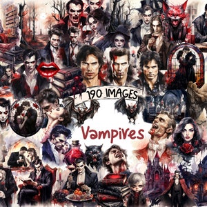 Vampires Watercolor Clipart Bundle - 190 PNG Vampire Images, Mysterious Gothic Creatures Graphics, Instant Digital Download, Commercial Use