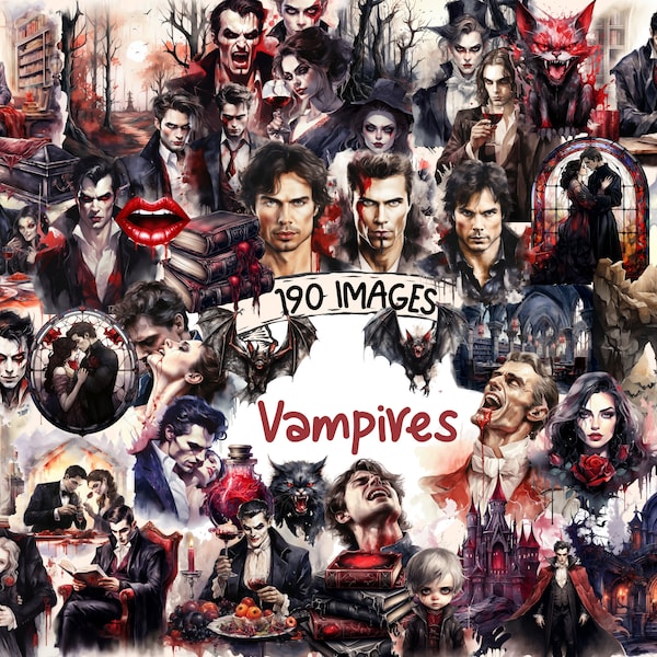 Vampires Watercolor Clipart Bundle - 190 PNG Vampire Images, Mysterious Gothic Creatures Graphics, Instant Digital Download, Commercial Use