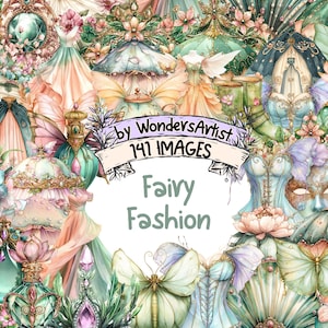Fairy Fashion Watercolor Clipart: Whimsical Outfit Graphics (Digital Download, Commercial Use PNGs)