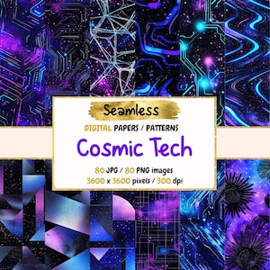 Cosmic Tech Digital Paper: Seamless Sci-Fi Textures (Commercial Use)