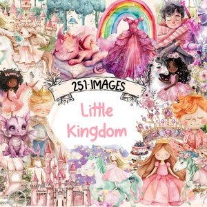 Little Kingdom Watercolor Clipart Bundle - 251 PNG Charming Royal Scenes, Enchanted Castle Graphics, Instant Digital Download,Commercial Use