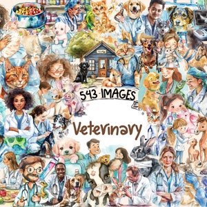 Veterinary Watercolor Clipart Bundle: 543 Animal Healthcare PNG Images (Digital Download)
