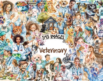 Veterinary Watercolor Clipart Bundle: 543 Animal Healthcare PNG Images (Digital Download)