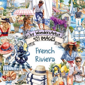 Französische Riviera Aquarell Clipart - 421 PNG Luxus Küstengrafiken, elegante Sommerillustrationen, sofortiger digitaler Download, kommerzielle Nutzung
