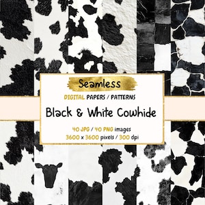 Black & White Cowhide Seamless Digital Paper - Rustic Animal Print Backgrounds, Printable Scrapbook Paper, Instant Download, Commercial Use