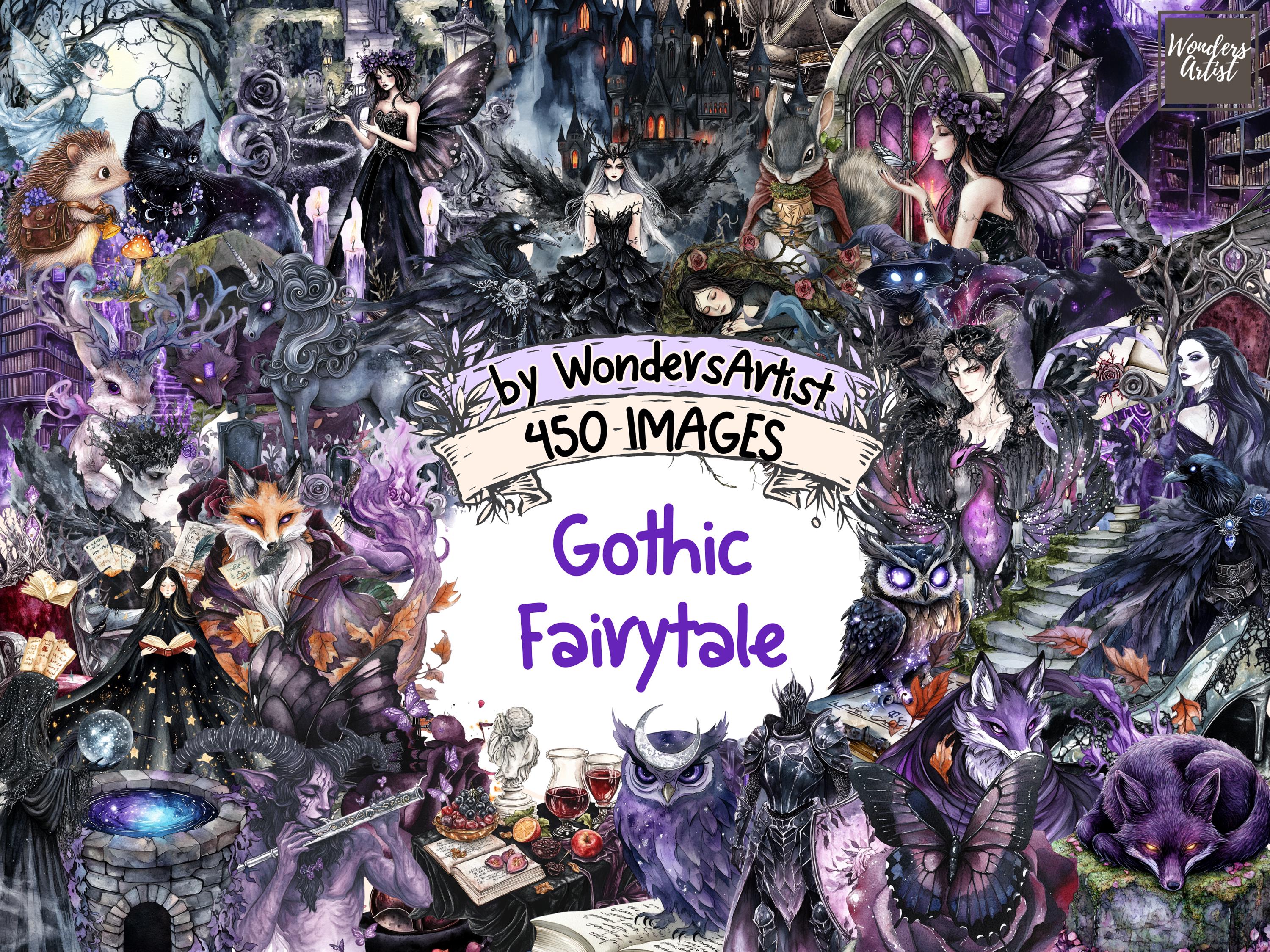 Gothic Fairytale Watercolor Clipart - 450 PNG Dark Elegant Graphics, Eerie Fantasy Illustrations, Instant Digital Download, Commercial Use