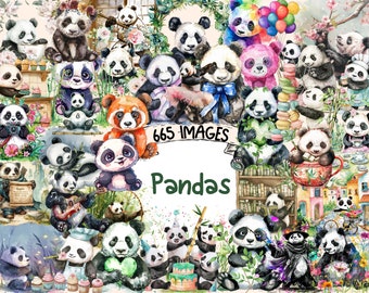 Watercolor Panda Clipart Bundle – 665 PNG Images (Commercial Use, Digital Download)