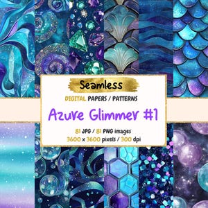 Azure Glimmer #1 Seamless Digital Paper - Sparkling Blue Textures, Shimmering Backgrounds, Scrap Printables, Instant Download,Commercial Use