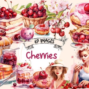 Watercolor Cherry Clipart: Summer Fruit PNG Bundle (Commercial Use)