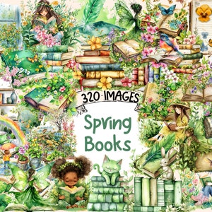 Spring Books Watercolor Clipart Bundle - 320 PNG Springtime Book Images, Spring Literary Graphics, Instant Digital Download, Commercial Use