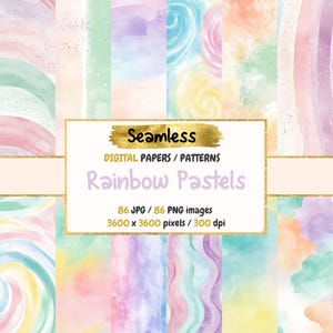 Regenboogpastels naadloos digitaal papier - zachte kleurrijke texturen, dromerige achtergronden, afdrukbaar plakboek, direct downloaden, commercieel gebruik