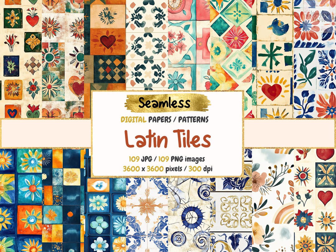 Latin Tiles Seamless Pattern Digital Papers - Vibrant Geometric ...