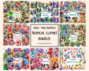Watercolor Tropical Clipart Bundle: 1000+ PNG Graphics (Digital Download)