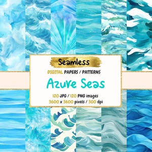 Azure Seas naadloze patroon digitale papers - kust oceaan texturen, rustige afdrukbare papier achtergronden, Instant Download, commercieel gebruik