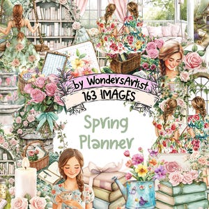Watercolor Spring Planner Clipart: 163 Floral PNG Graphics (Digital Download)