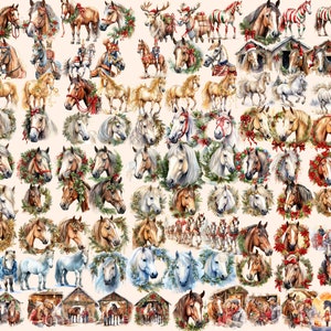 Christmas Horses Watercolor Clipart Bundle: 572 PNG Images (digital ...