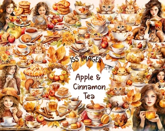 Apple Cinnamon Tea Clipart: Cozy Fall Graphics (155 PNG, Commercial Use)