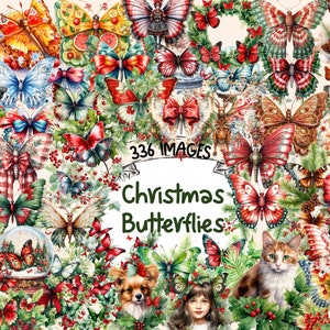 Christmas Butterflies Watercolor Clipart Bundle - 336 PNG Festive Butterfly Images, Holiday Graphics,Instant Digital Download,Commercial Use