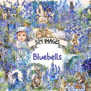 Bluebells Watercolor Clipart Bundle: 524 Spring Flower Images (Digital Download)