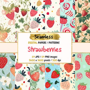 Erdbeeren Nahtloses, digitales Papier - süße Früchte Texturen, frische Hintergründe, druckbares Scrapbook Papier, sofortiger Download, kommerzielle Nutzung