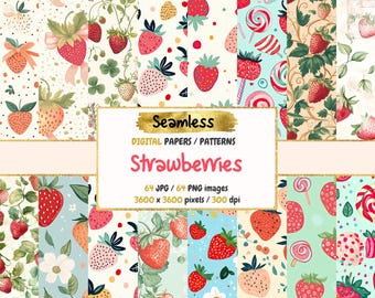 Strawberry Digital Paper: Seamless Fruit Patterns (Commercial Use)
