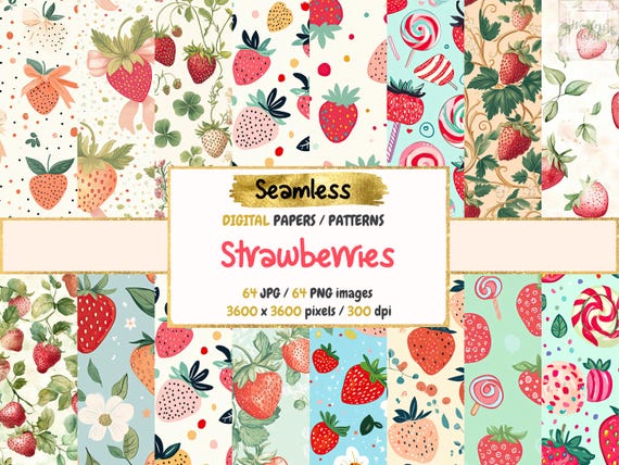 Strawberry Digital Paper: Seamless Fruit Patterns (Commercial Use)