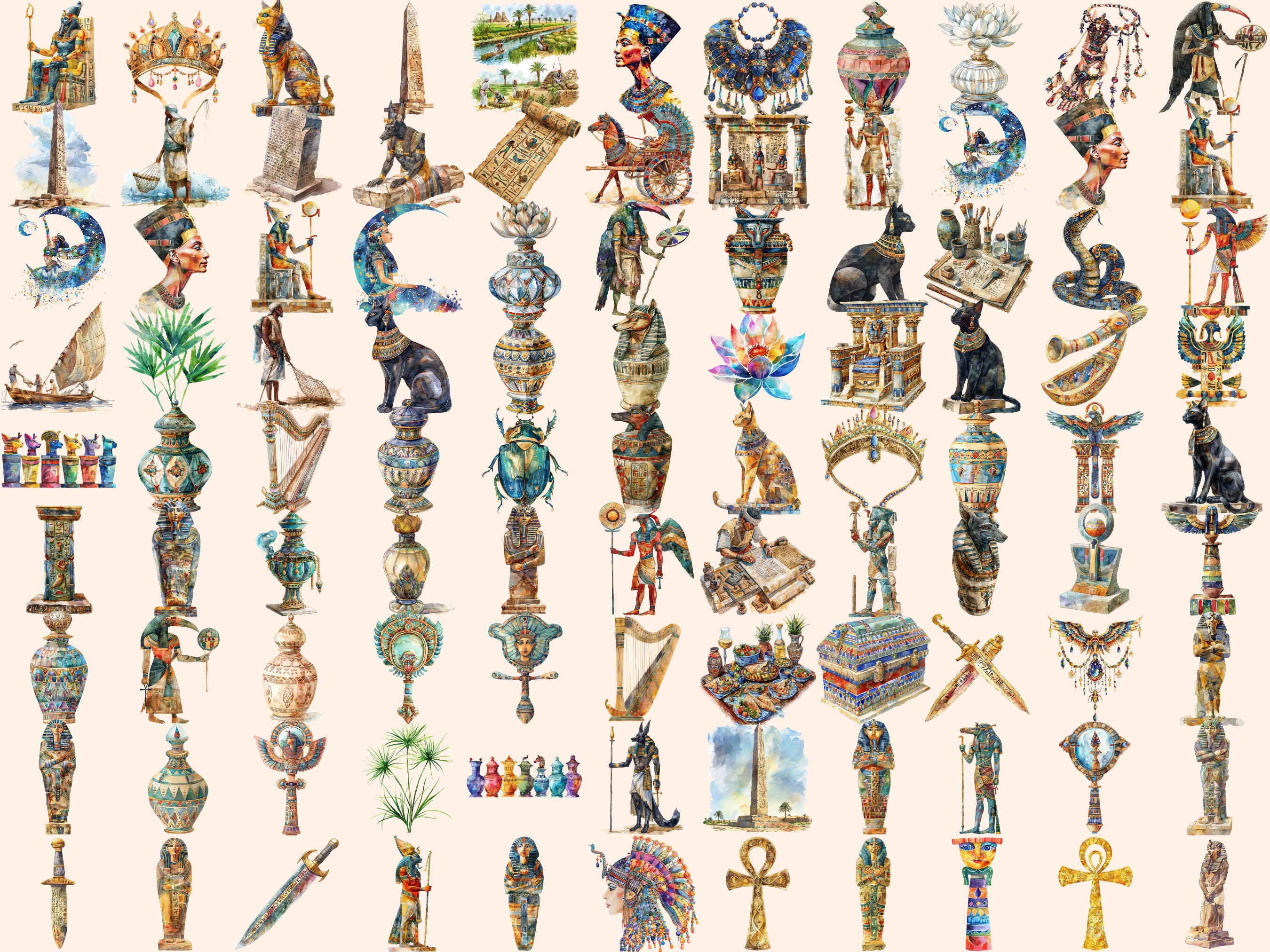 Ancient Egypt Watercolor Clipart Bundle: Pharaohs, Pyramids (digital ...