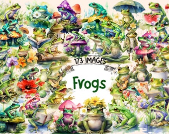 Watercolor Frog Clipart Bundle: 173 PNG Images (Digital Download)