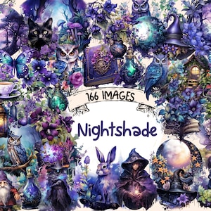 Nightshade Watercolor Clipart Bundle - 166 PNG Dark Plant Images, Bewitching Night Blooms Graphics, Instant Digital Download, Commercial Use
