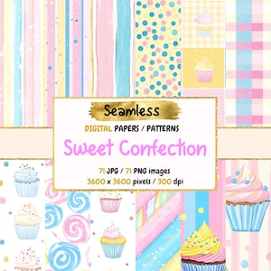 Zoet gebak naadloos patroon digitaal papier - snoeptexturen, pastel afdrukbare papierachtergronden, instant download, commercieel gebruik