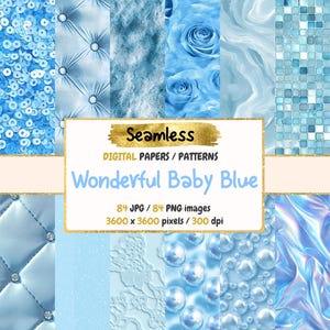 Wonderful Baby Blue Seamless Digital Paper - Soft Pastel Textures Backgrounds, Printable Scrapbook Paper, Instant Download, Commercial Use