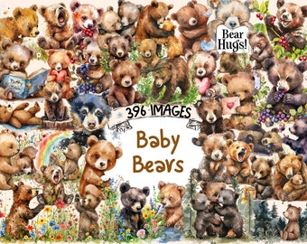 Watercolor Baby Bears Clipart Bundle: 396 PNG Images (Digital Download)