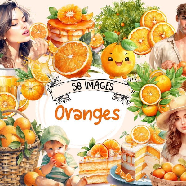 Oranges Watercolor Clipart Bundle - 53 PNG Images of Refreshing Summer Orange Delights, PNG, Instant Digital Download, Commercial Use