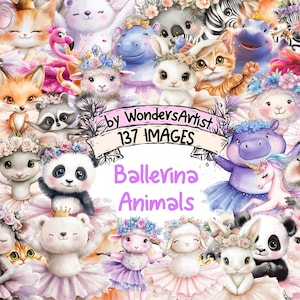 Ballerina Animals Watercolor Clipart Bundle - 137 PNG Animal Images, Grace Dance Illustrations, Ballet Art, Instant Download, Commercial Use