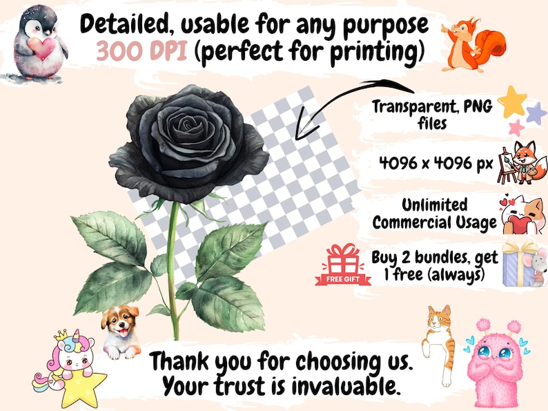 Black Roses Watercolor Clipart Bundle: Gothic Floral PNG Images ...