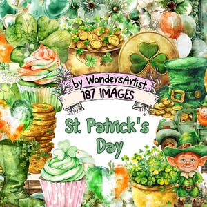 St. Patrick's Day Watercolor Clipart Bundle - 187 PNG Festive Irish Images, Lucky Holiday Graphics, Instant Digital Download, Commercial Use