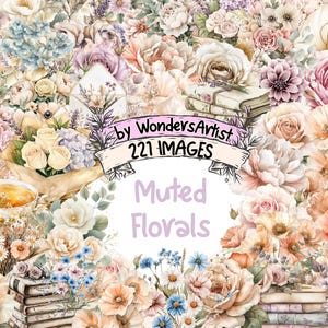 Muted Florals Watercolor Clipart - 221 PNG Soft Botanical Graphics, Neutral Flower Illustrations, Instant Digital Download, Commercial Use