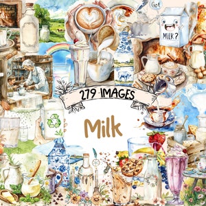Milk Watercolor Clipart Bundle - 279 PNG Dairy Product Images, Milk Bottle and Glass Graphics, Instant Digital Download, Commercial Use