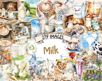 Watercolor Milk Clipart Bundle: Dairy Product Graphics (Digital Download)