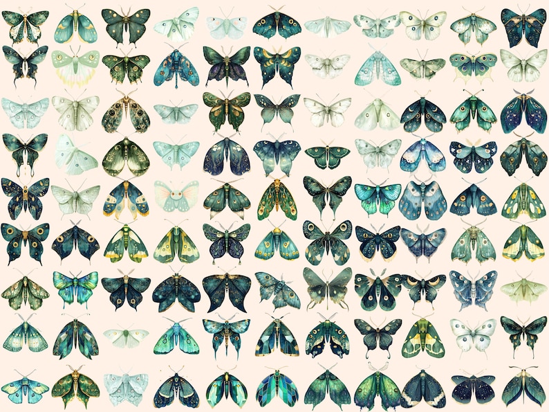 Luna Moth Watercolor Clipart Bundle: 109 PNG Images (Commercial Use) image 2