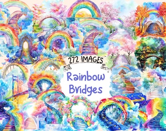 Rainbow Bridge Watercolor Clipart Bundle (Digital Download)