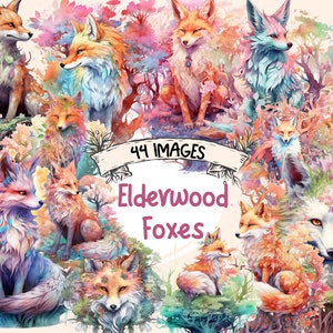 Elderwood Foxes Watercolor Clipart Bundle - 44 Magical Fairytale Illustrations, Cute Storybook, PNG, Instant Digital Download,Commercial Use