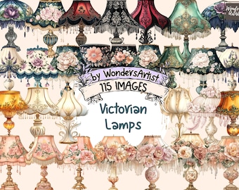 Victorian Lamps Watercolor Clipart: Antique Elegant Graphics (Digital Download)