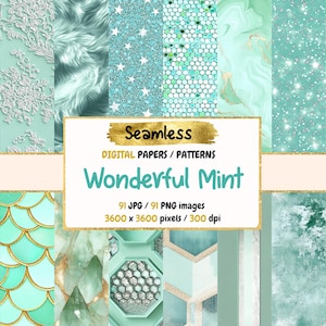 Wonderful Mint Seamless Digital Paper - Fresh Pastel Textures, Soft Backgrounds, Printable Scrapbook Paper, Instant Download, Commercial Use