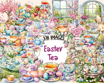 Easter Tea Watercolor Clipart Bundle: 378 PNG Images (Digital Download)