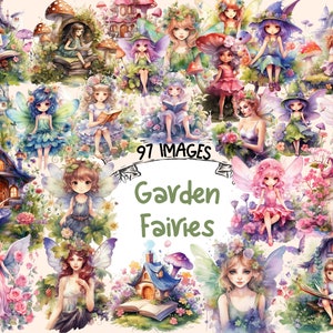 Garden Fairies Watercolor Clipart Bundle - 97 PNG Fairy Images, Enchanting Magical Garden Graphics, Instant Digital Download, Commercial Use