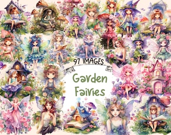 Watercolor Garden Fairies Clipart: 97 PNG Images (Digital Download)