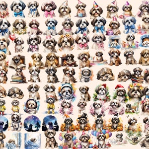 Shih Tzu Watercolor Clipart Bundle – 370+ Dog PNG Images (digital ...