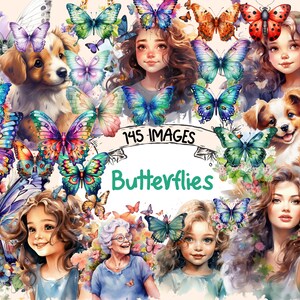 Butterflies Watercolor Clipart Bundle - 145 PNG Fantasy Magical Images, Cute Butterfly Graphics, Instant Digital Download, Commercial Use