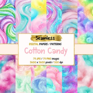 Cotton Candy Seamless Digital Paper - Pastel Sweet Textures, Fun Backgrounds, Printable Scrapbook Paper, Instant Download, Commercial Use